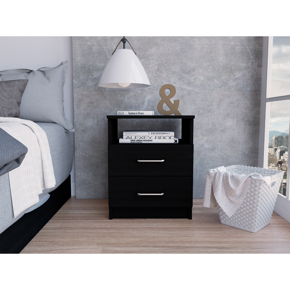 Nightstand 20'H, Two Drawers, One Shelf, Superior Top, Black
