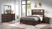 KENZO Modern Style King 4PC Storage Bedroom Set Made with Wood, LED Headboard, Bluetooth Speakers & USB Ports - Walnut (NJ INVENTORY)