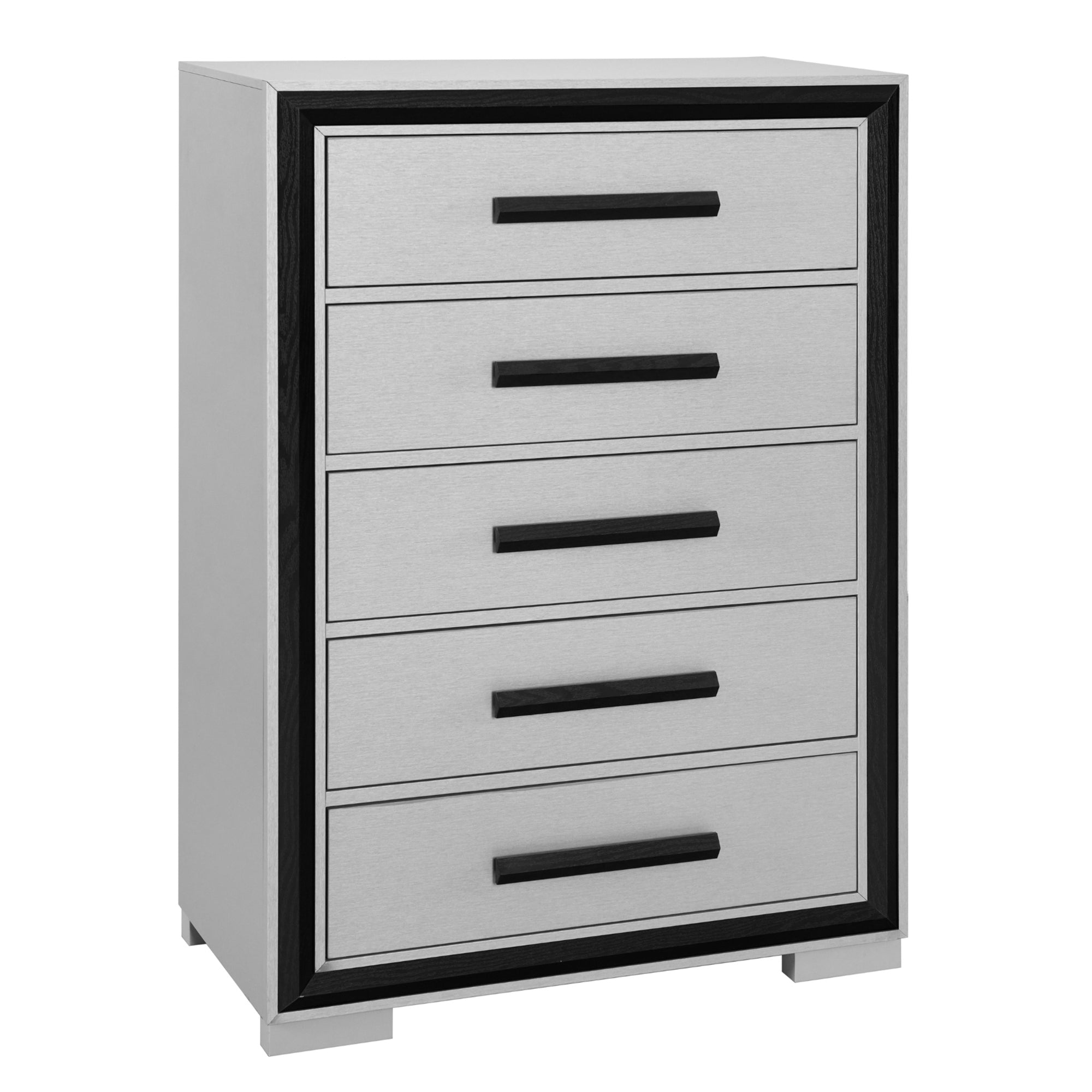 ADELAIDE Grey Black Chest with 5 Drawers in Solid Wood and MDF