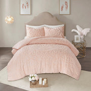 3-Piece Tufted Cotton Chenille Medallion Comforter Set Blush Full/Queen