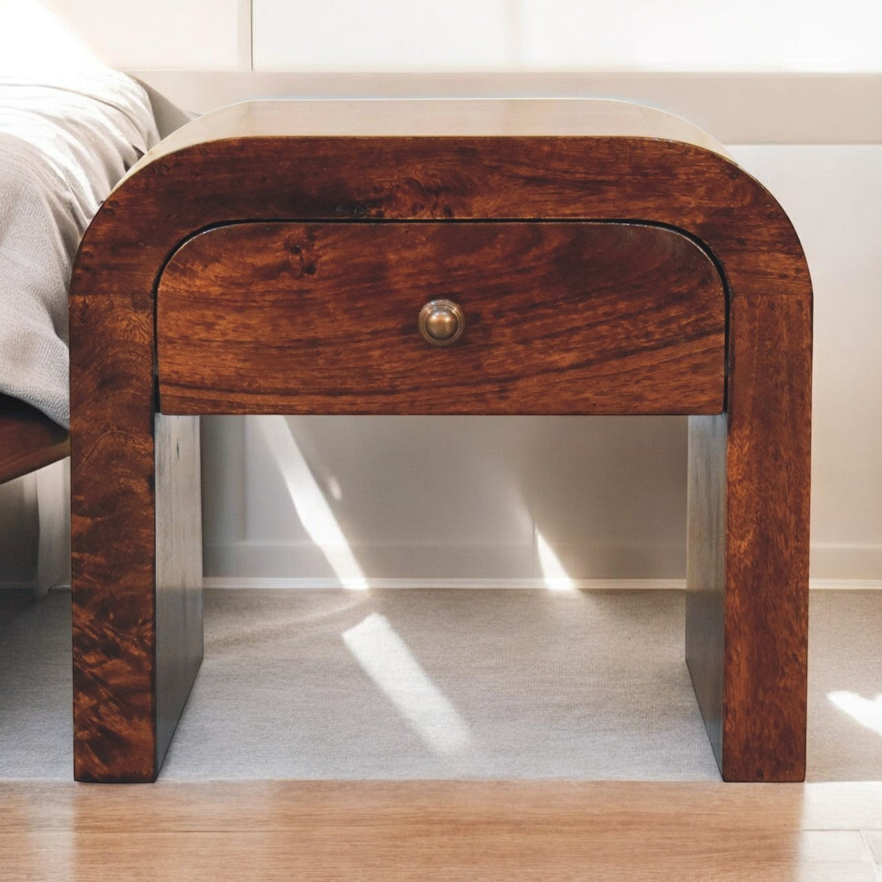 Solid Wood California Walnut Disc Nightstand, 1-Drawer