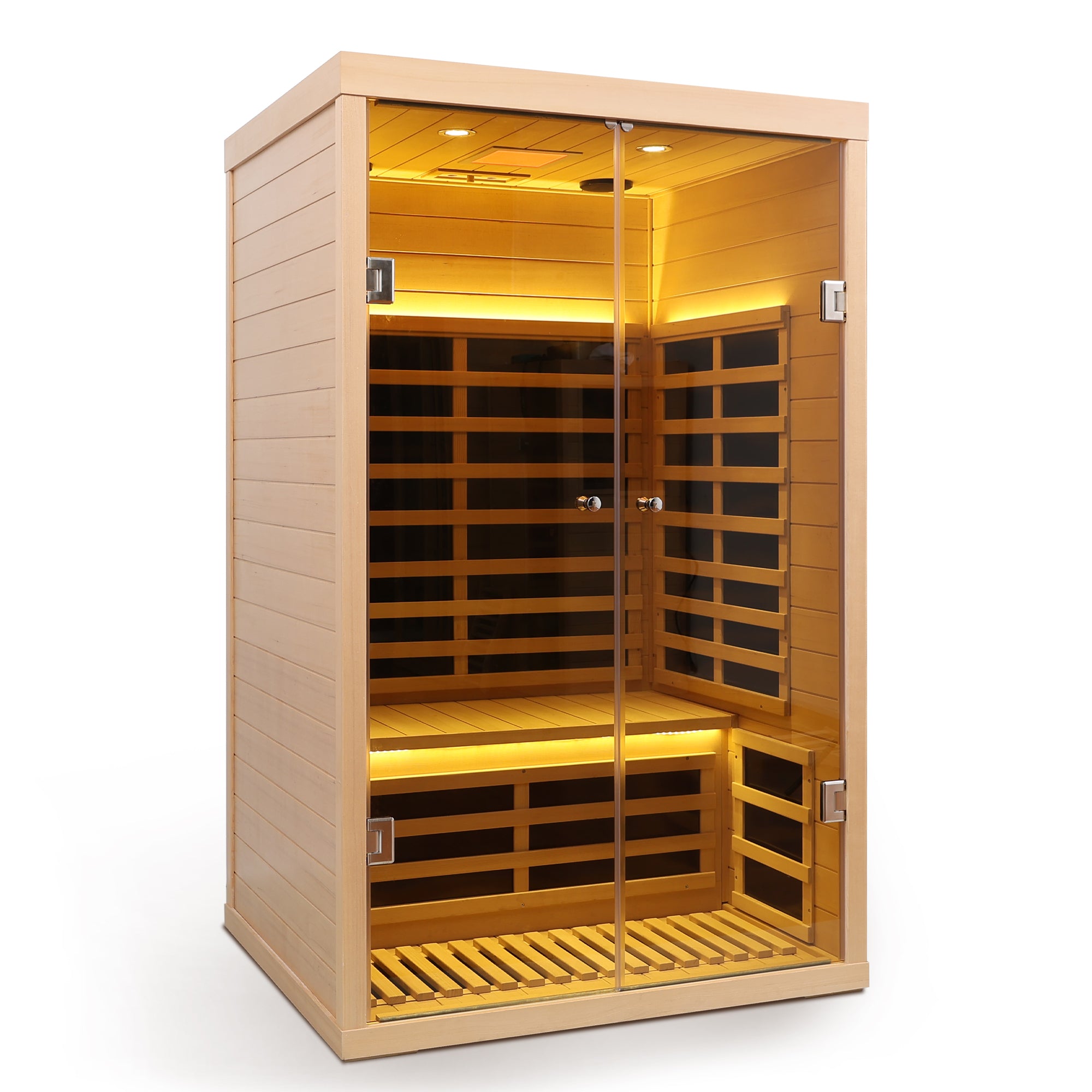 Luxury Indoor Hemlock Infrared Sauna Room with Double Doors and Glass for Two Persons