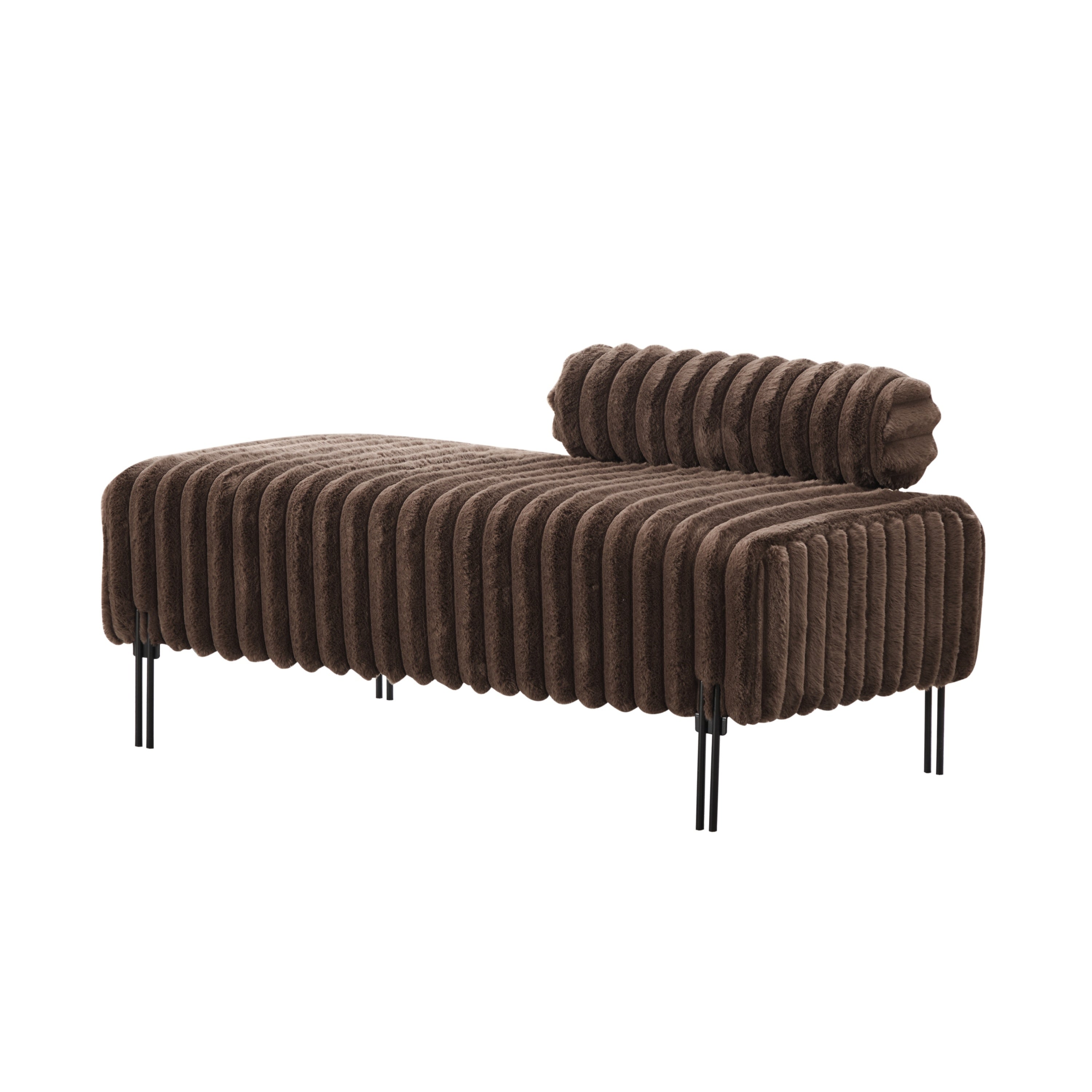 Stylish Upholstered Mini Loveseat with Metal Legs, Adjustable Back, Brown Faux Fur, 49.6' Wide