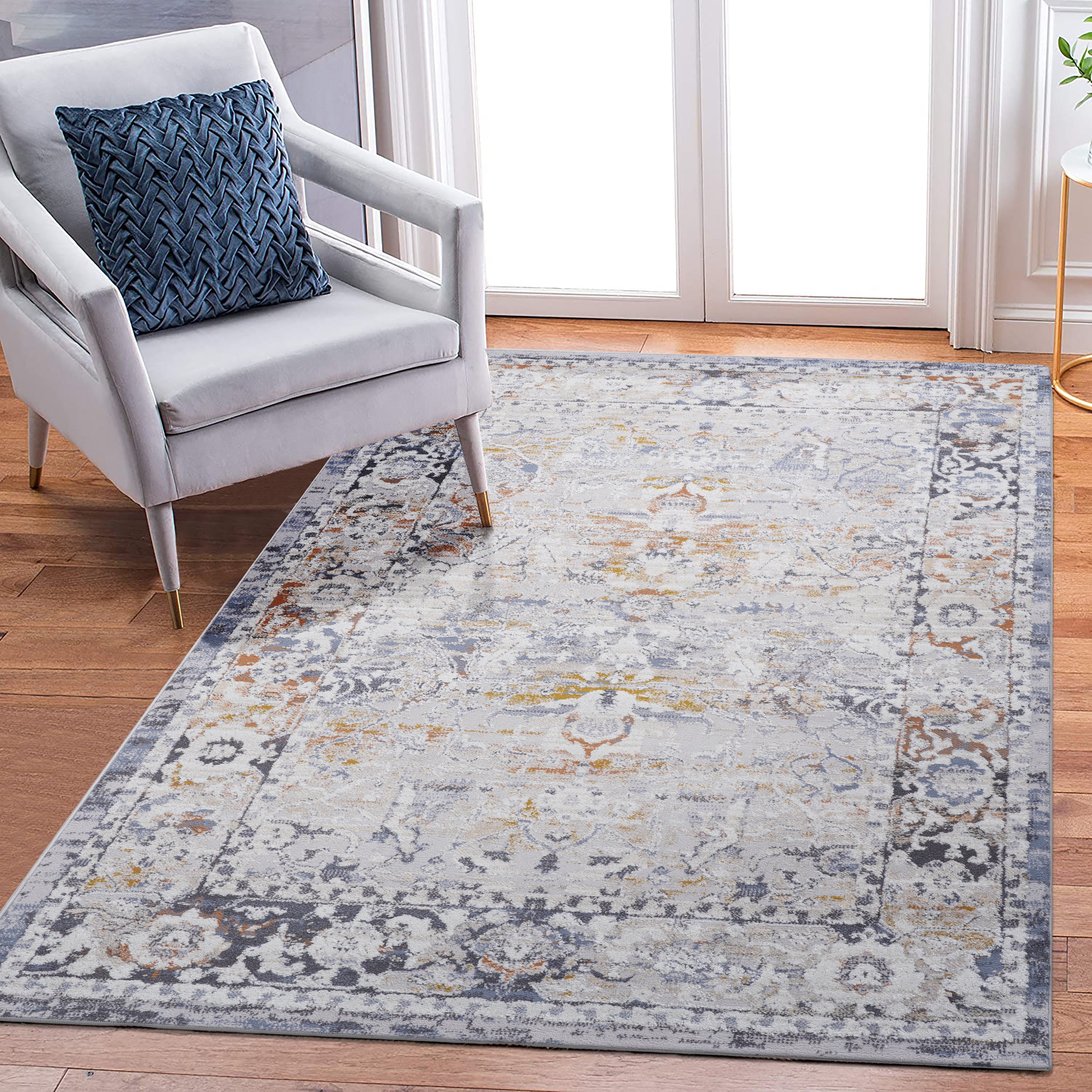 LOOM & LUXE Collection 5X7 Ivory/Grey /Traditional Non-Shedding Living Room Bedroom Dining Home Office Stylish and Stain Resistant Area Rug