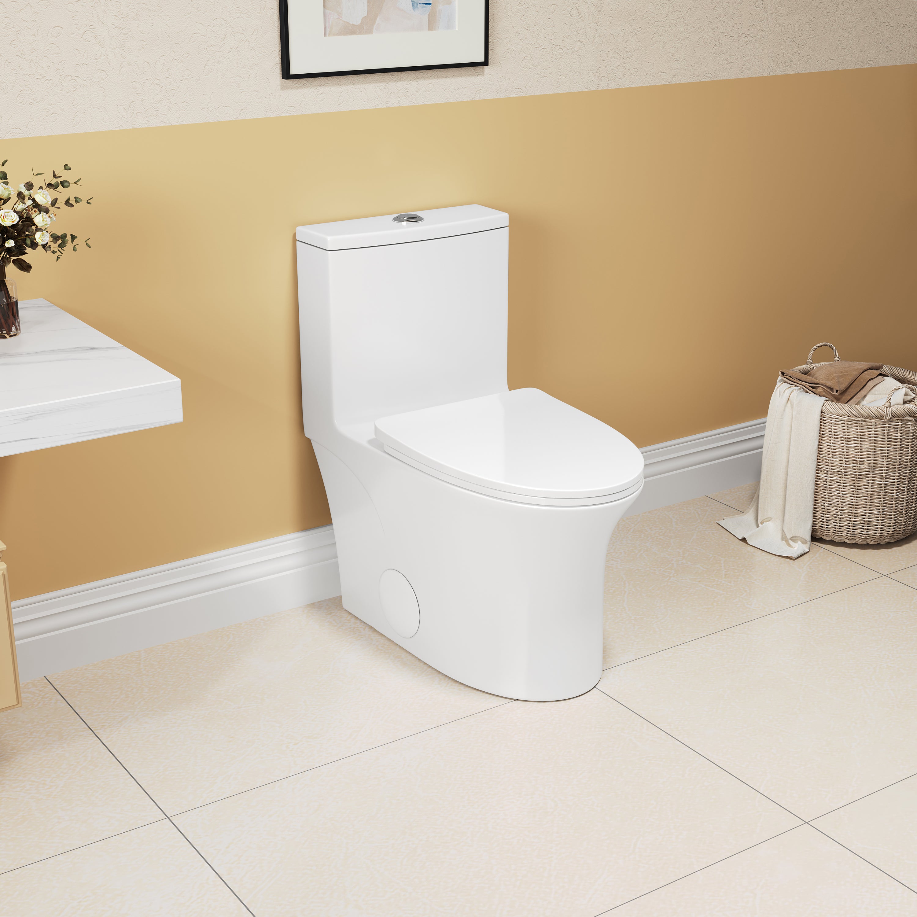 1.1/1.6 GPF Elongated Comfort Height Floor Mounted One-Piece Toilet, CUPC Certified, WaterSense Cetified, Ceramic, White Color, Soft Close Seat