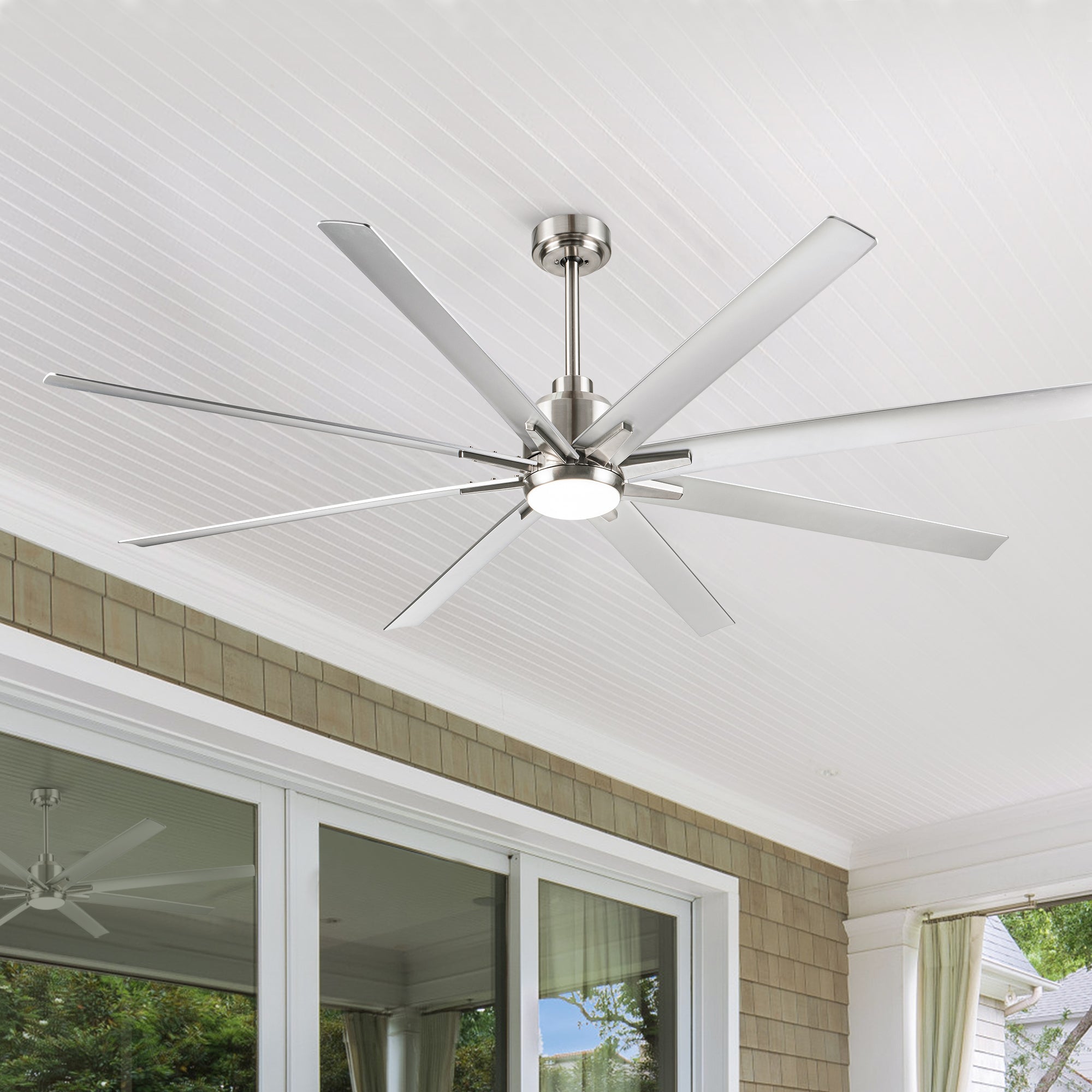 Smart 72' Integrated LED Ceiling Fan with Silver Blades in Brushed Nickel Finish