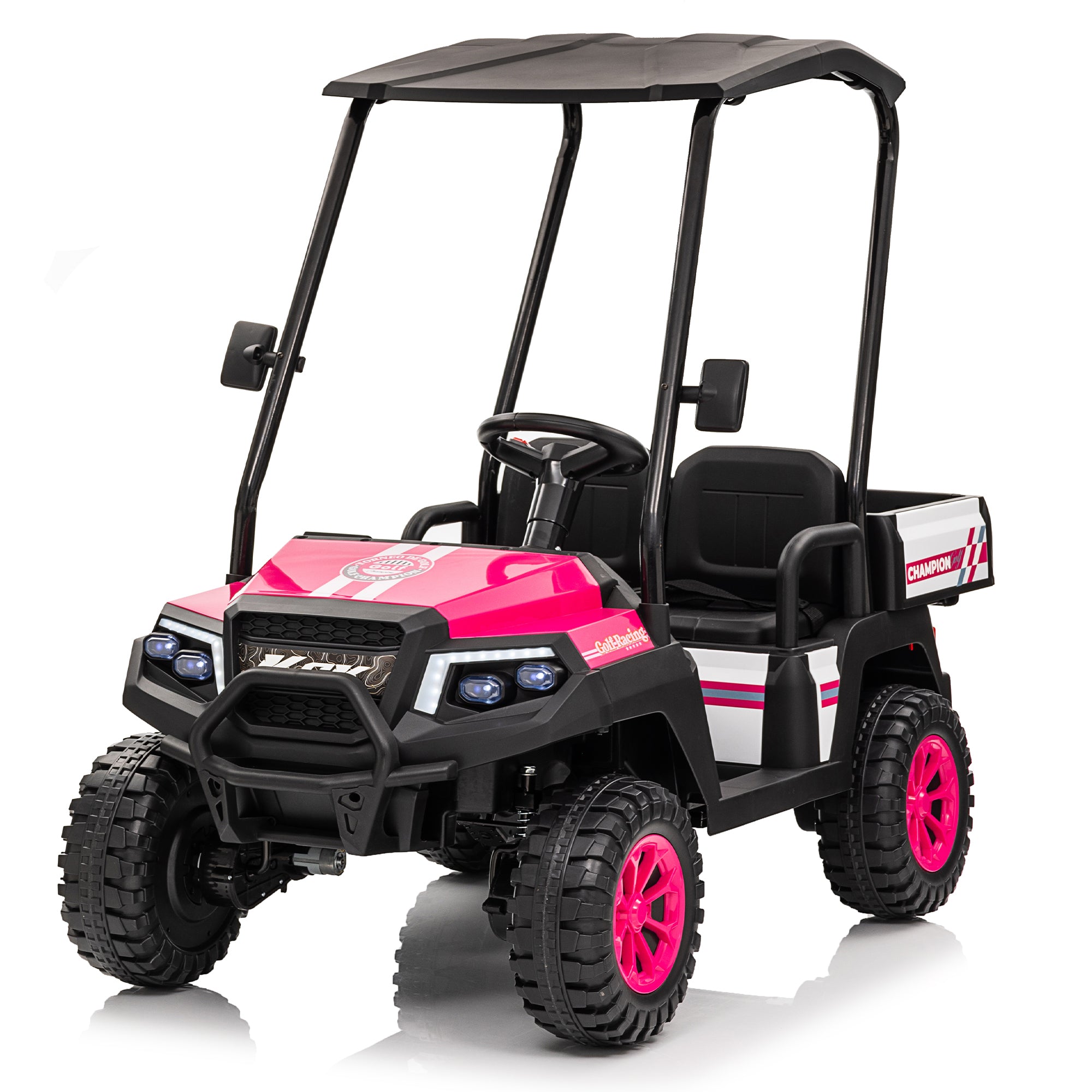 24V XL Kids Electric Ride on Truck w/RC - Spacious 20in Wide Seat, Removable Sunshade, Dual-Motor Drive, 4-Wheel Spring Suspension, Bluetooth Audio & Comfortable Dual Seats,Recommended age: 3-8