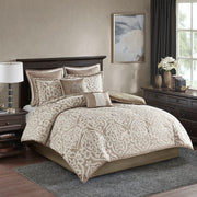 8 Piece Jacquard Comforter Set Tan/Ivory Queen