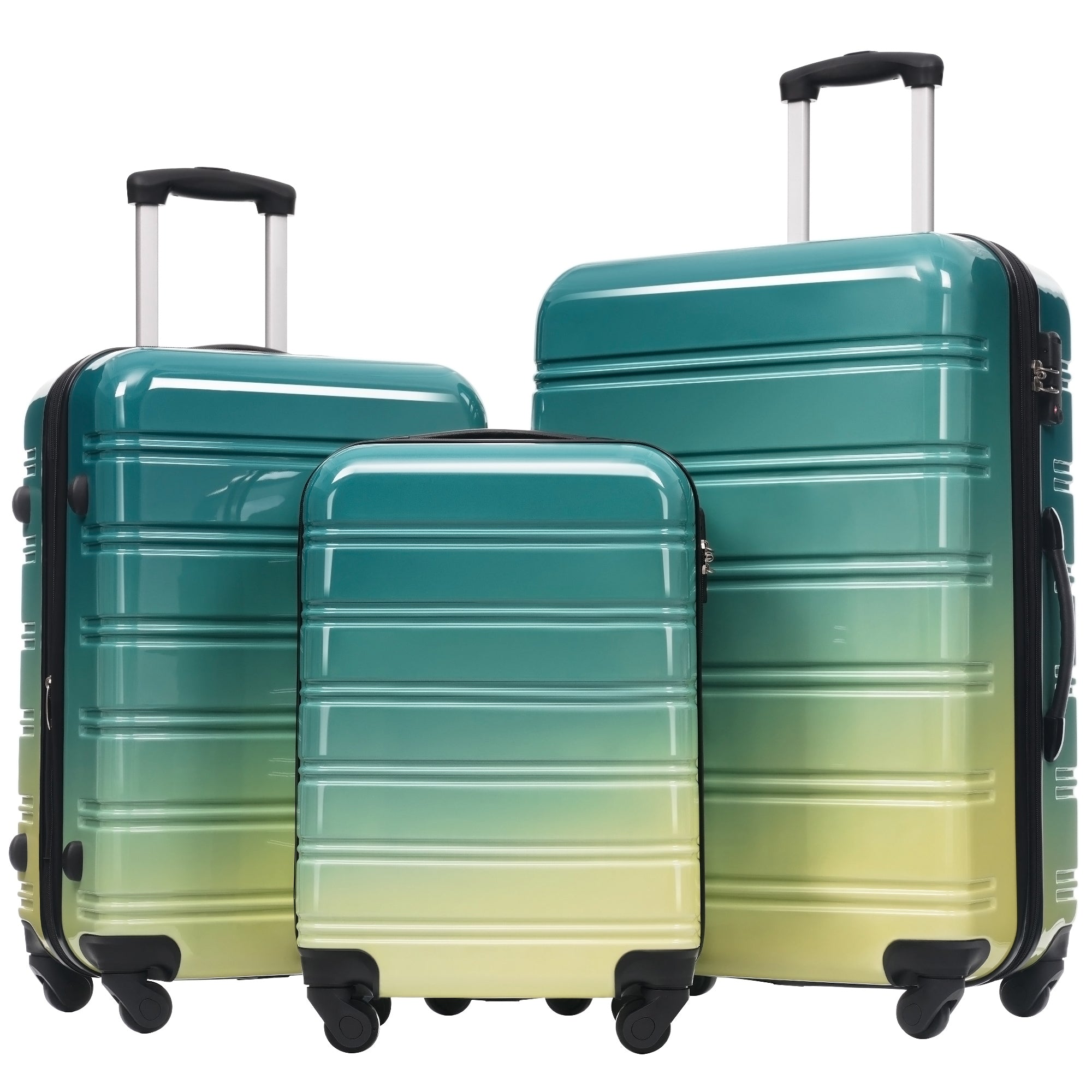 Hardshell Luggage Sets 3 Piece Gradient Color Expandable Suitcase with Spinner Wheels and TSA Lock Lightweight 20' 24' 28' Available,Green+Yellow