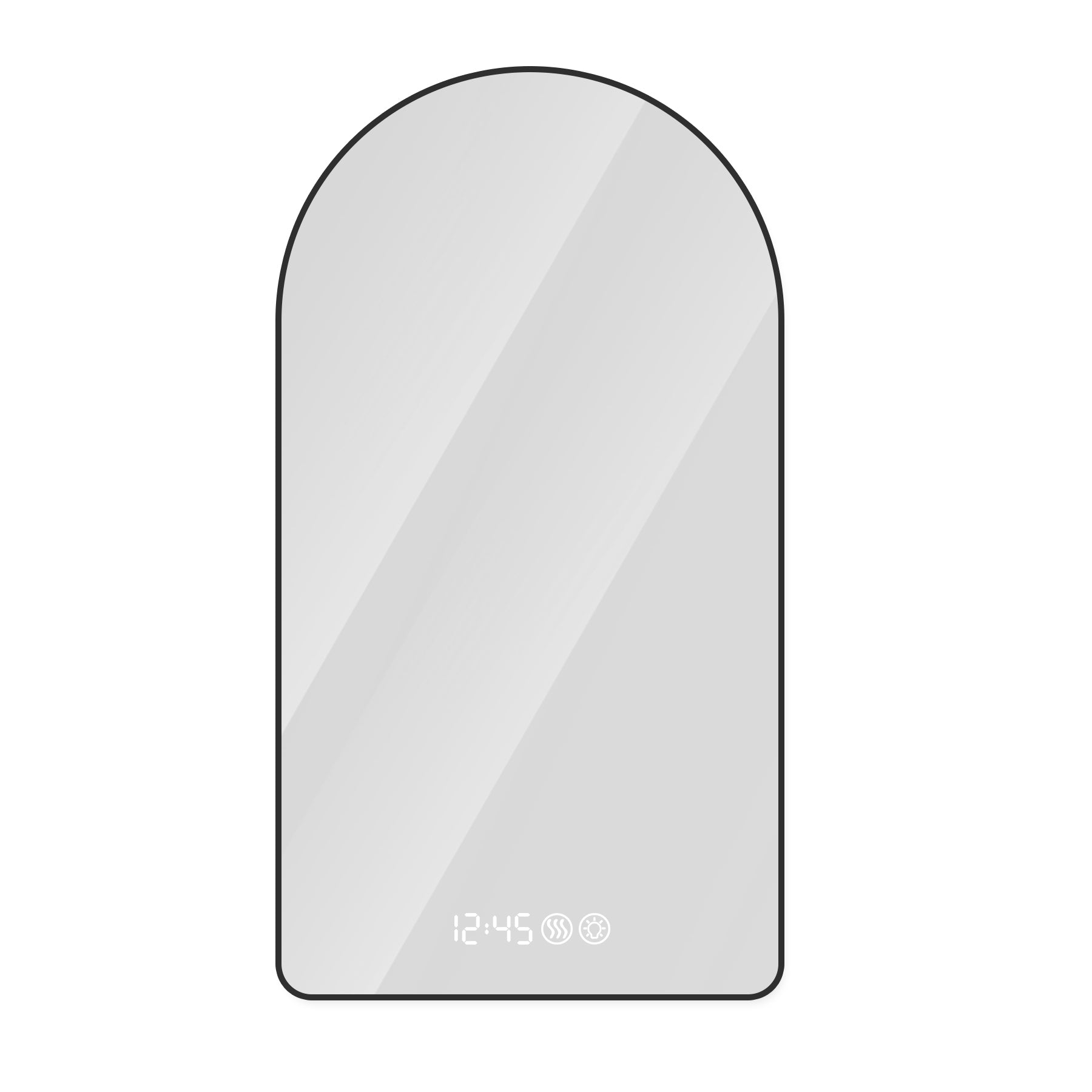 Modern Black Arched LED Bathroom Mirror with Time and Temperature Display, Anti-Fog, Dimmable Light, 28'x48'