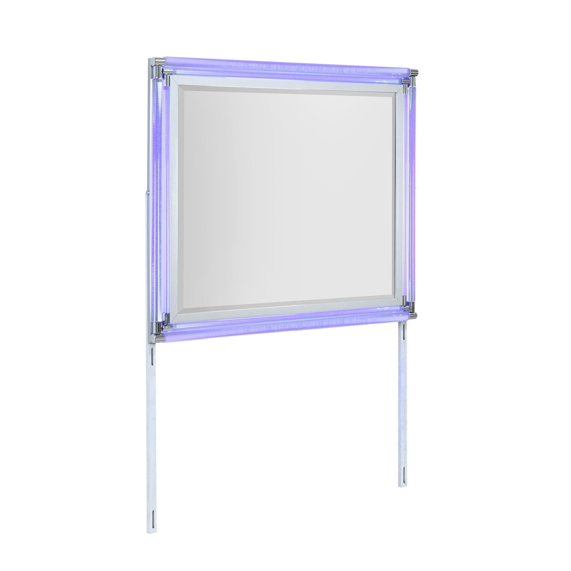 Contemporary Laura Silver Mirror with LED Light and Sleek Frame in Glass, 43.90 x 37.17 inches