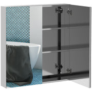 kleankin Bathroom Mirrored Cabinet, 24'x26' Stainless Steel Frame Medicine Cabinet, Wall-Mounted Storage Organizer with Double Doors, Silver