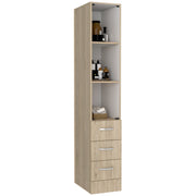 Linen Cabinet, Three Shelves, Four Drawers, Light Pine/White