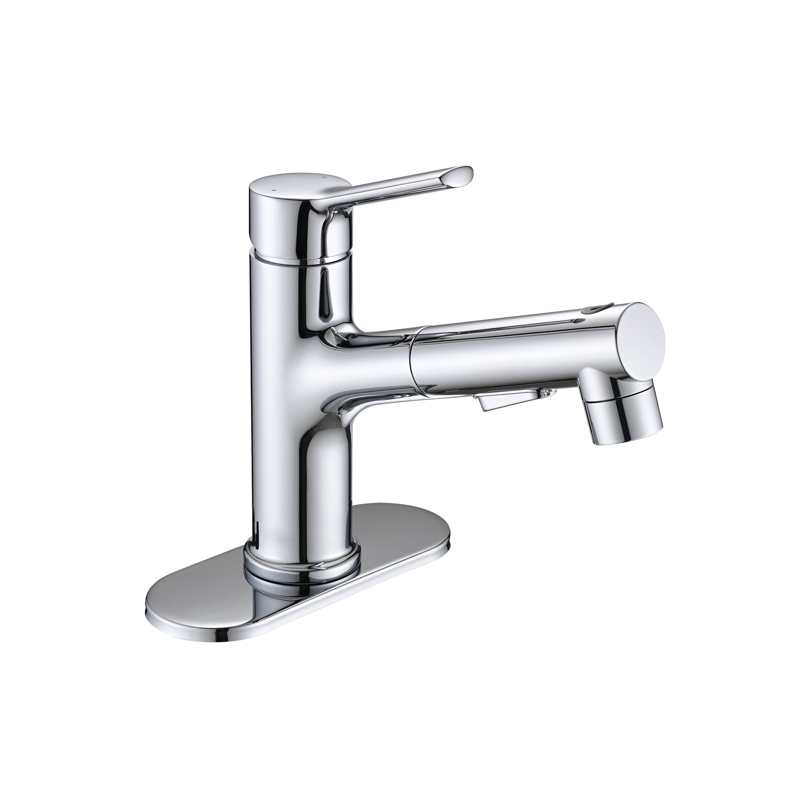 Bathroom Sink Faucet with Pull Out Sprayer, Single Handle Modern Bathroom Basin Faucet with Pop-up Sink Drain Stopper & Deck Plate,Chrome