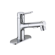 Bathroom Sink Faucet with Pull Out Sprayer, Single Handle Modern Bathroom Basin Faucet with Pop-up Sink Drain Stopper & Deck Plate,Chrome
