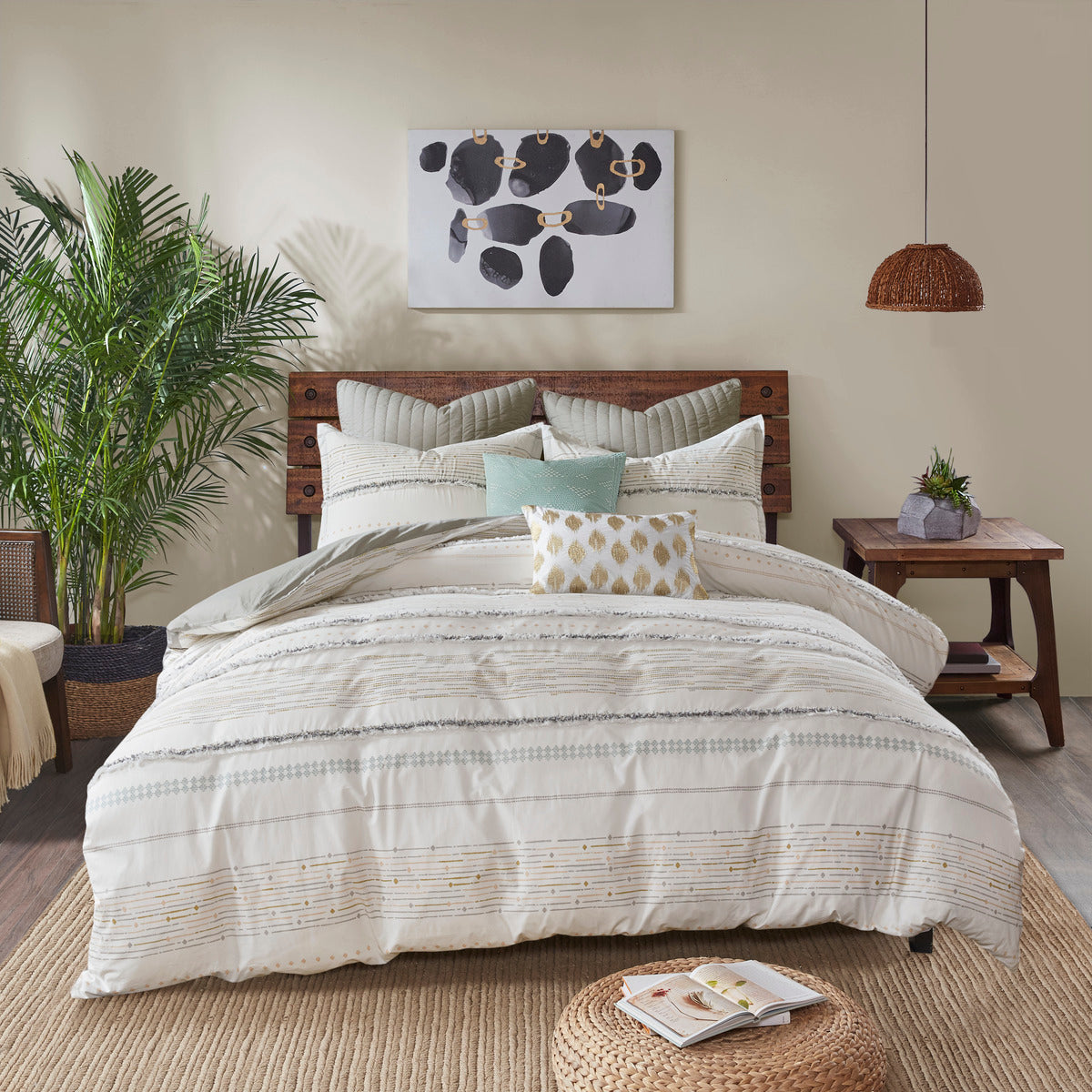 King/Cal King Cotton Printed Duvet Cover Set with Trims