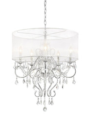 31.5' Tall Ceiling Lamp 'Evangelia', Silver and Crystal Accents, Clear Shade
