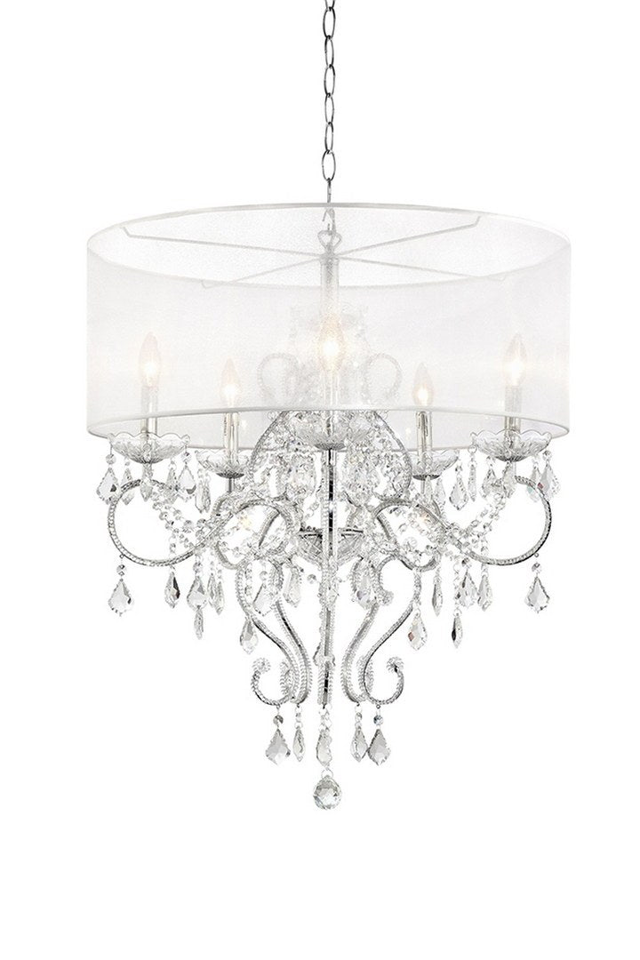 31.5' Tall Ceiling Lamp 'Evangelia', Silver and Crystal Accents, Clear Shade