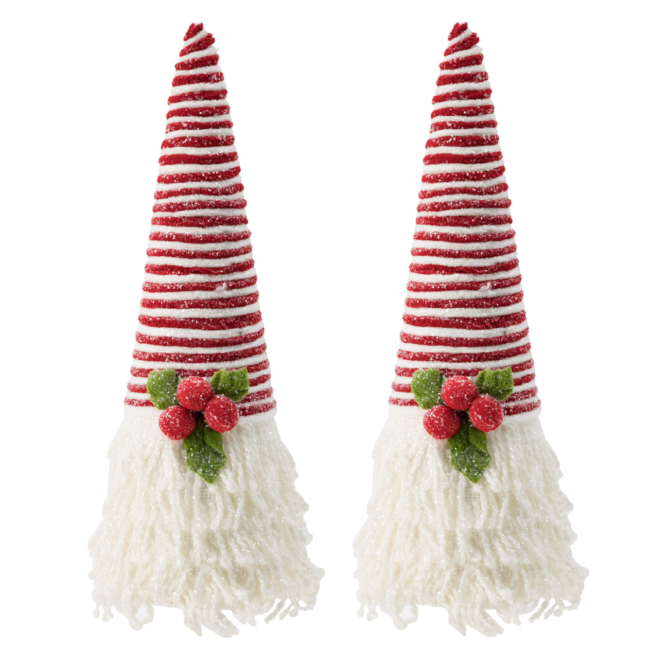 D5.9x16.5' Red And White Frosted Yarn Cone Adorned With a Cozy Holly Berry, 2 Pack