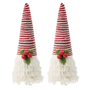 D5.9x16.5' Red And White Frosted Yarn Cone Adorned With a Cozy Holly Berry, 2 Pack