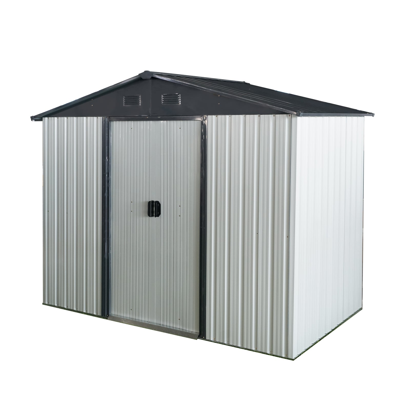 8ft x 4ft Outdoor Metal Storage Shed with Sliding Door and Foundation - White and Black