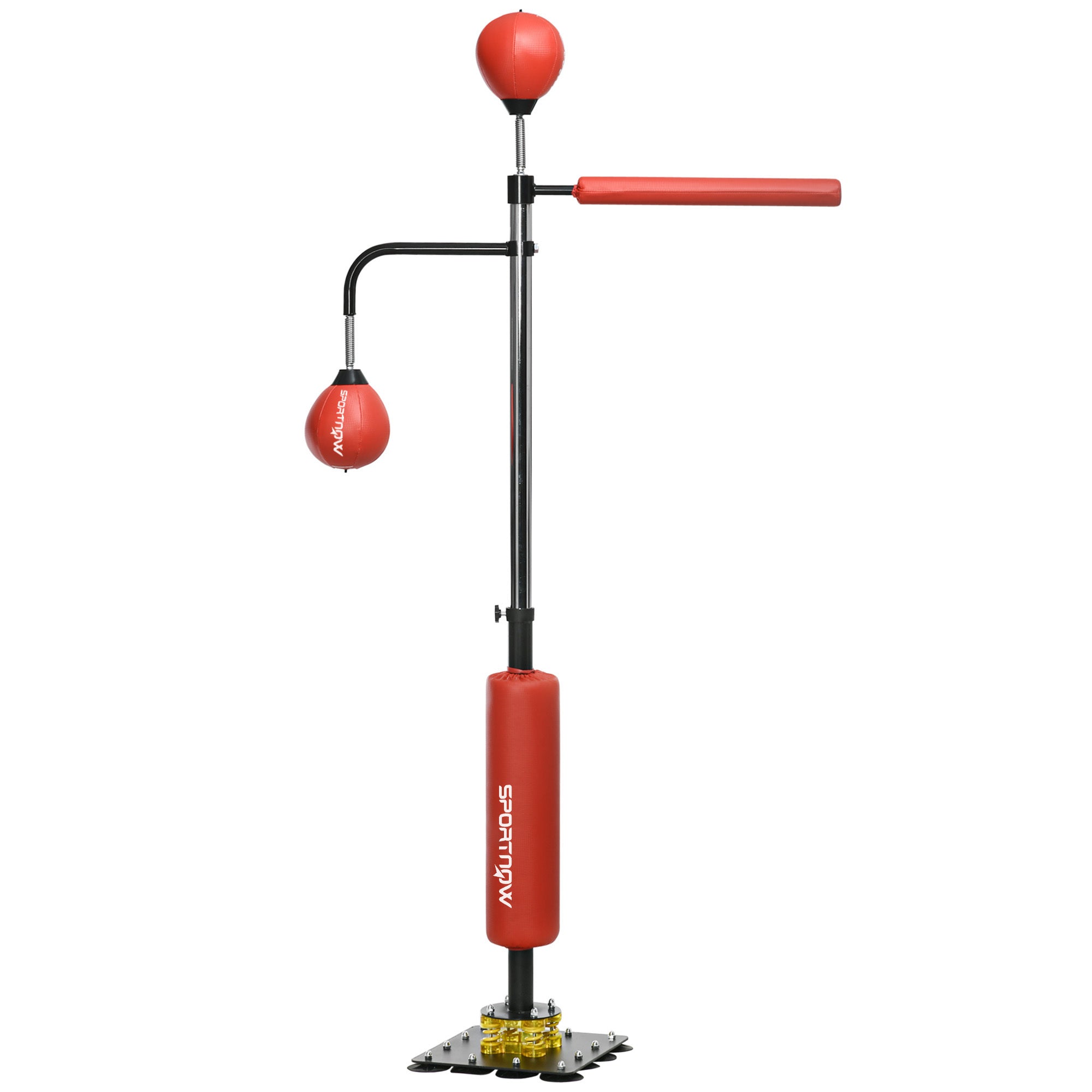Soozier 4'7'-6'8' Boxing Bag Stand with Speed Bag and Reaction Bar Challenge, Reflex Bag Boxing Training Equipment with Suction Cups and Shock-absorbing System, Red