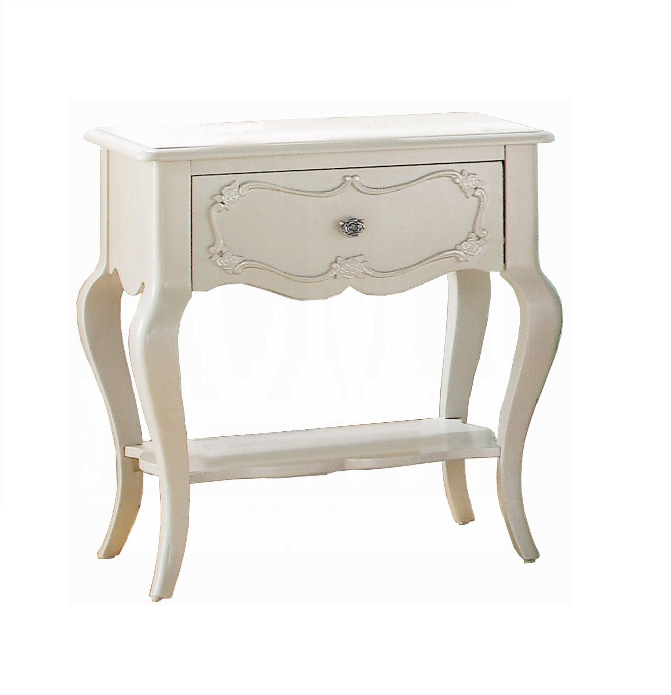 Traditional Pearl White Finish Formal Nightstand with Drawer and Shelf Wooden Youth Bedroom Furniture 1pc