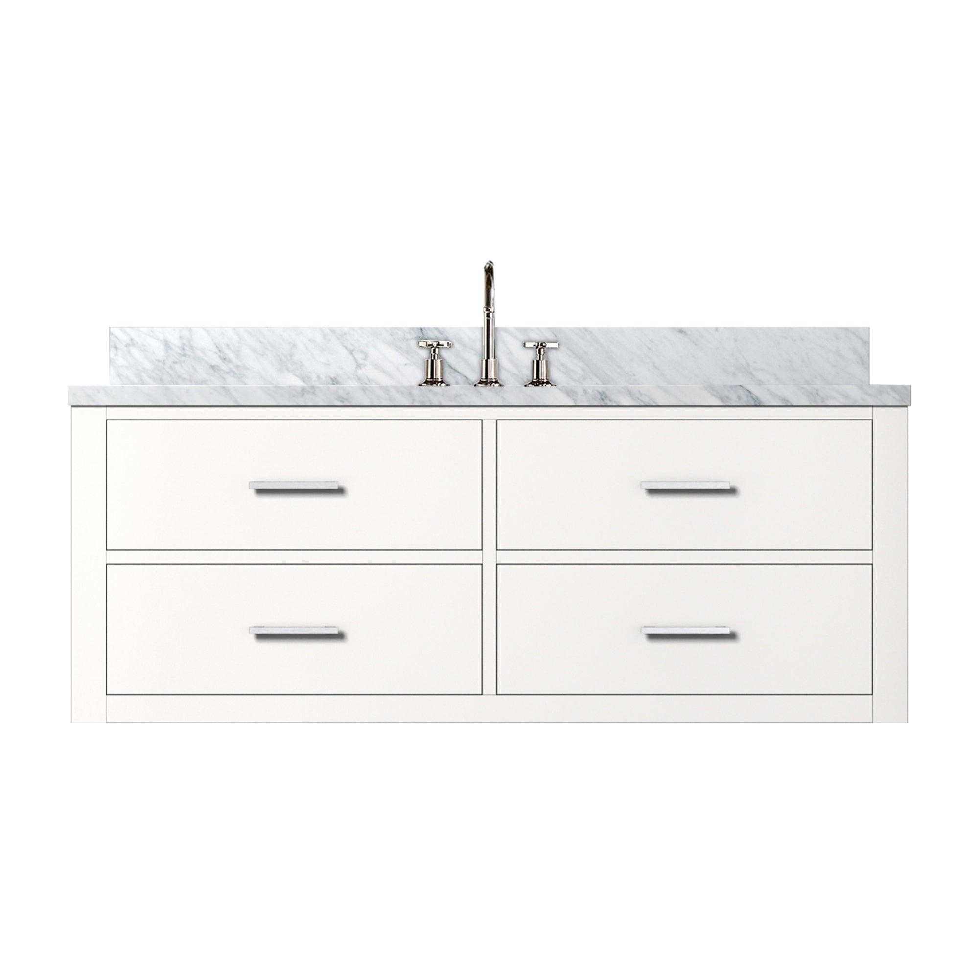 White Single Bath Vanity 48 in. W x 22 in. D, Carrara Marble Top, and Faucet Set