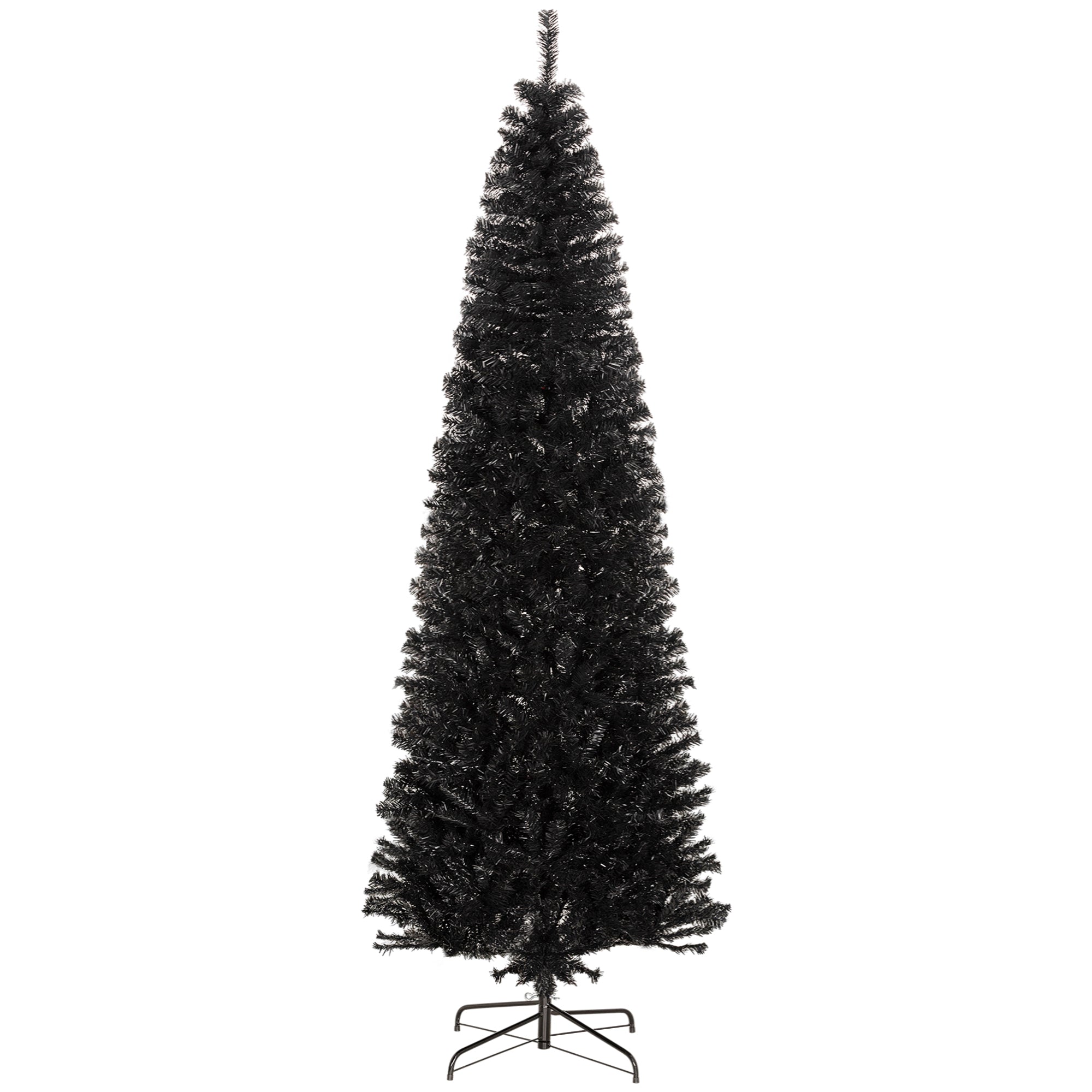 HOMCOM 8ft Pencil Christmas Tree, Unlit Artificial Christmas Tree Slim Douglas Fir Xmas Tree with Realistic Branches, Halloween Tree with 1168 Tips, Black