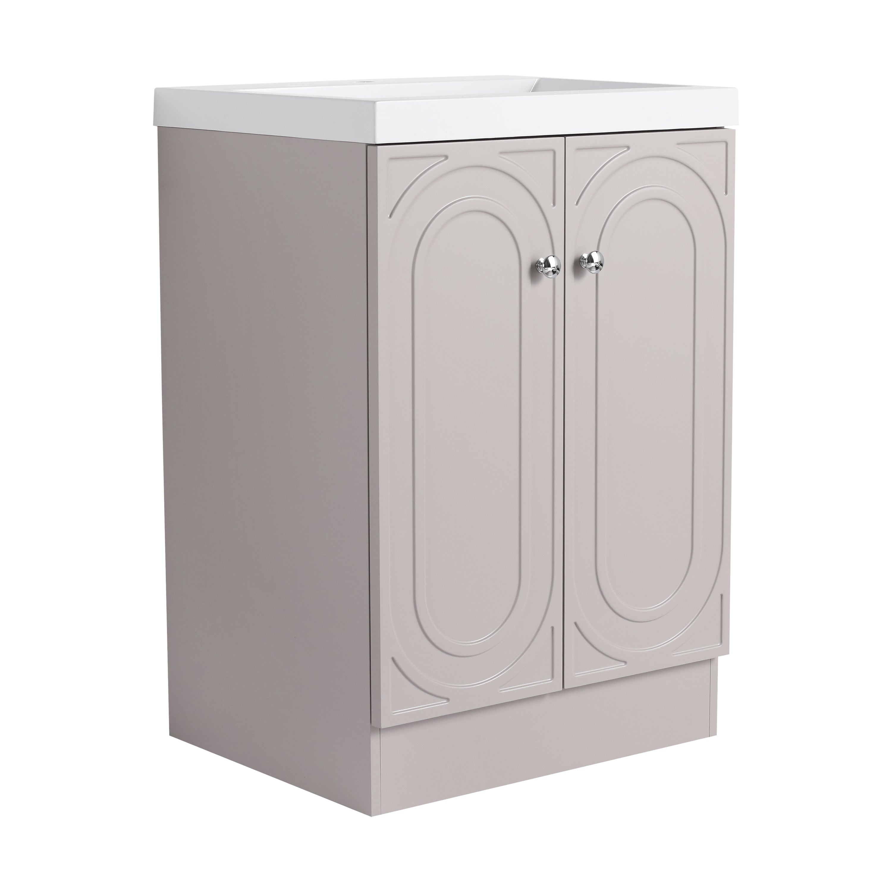 Modern Style 24' Freestanding Bathroom Vanity with White Resin Sink & Soft-Close Cabinet Doors, Khaki Plywood