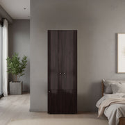 Home 3 Door Closet System with Hanging Rod for clothes and interior Shelves, Manufactured Wood Freestanding Bedroom Storage, Utility Room or Laundry Room Furniture, Stained Walnut