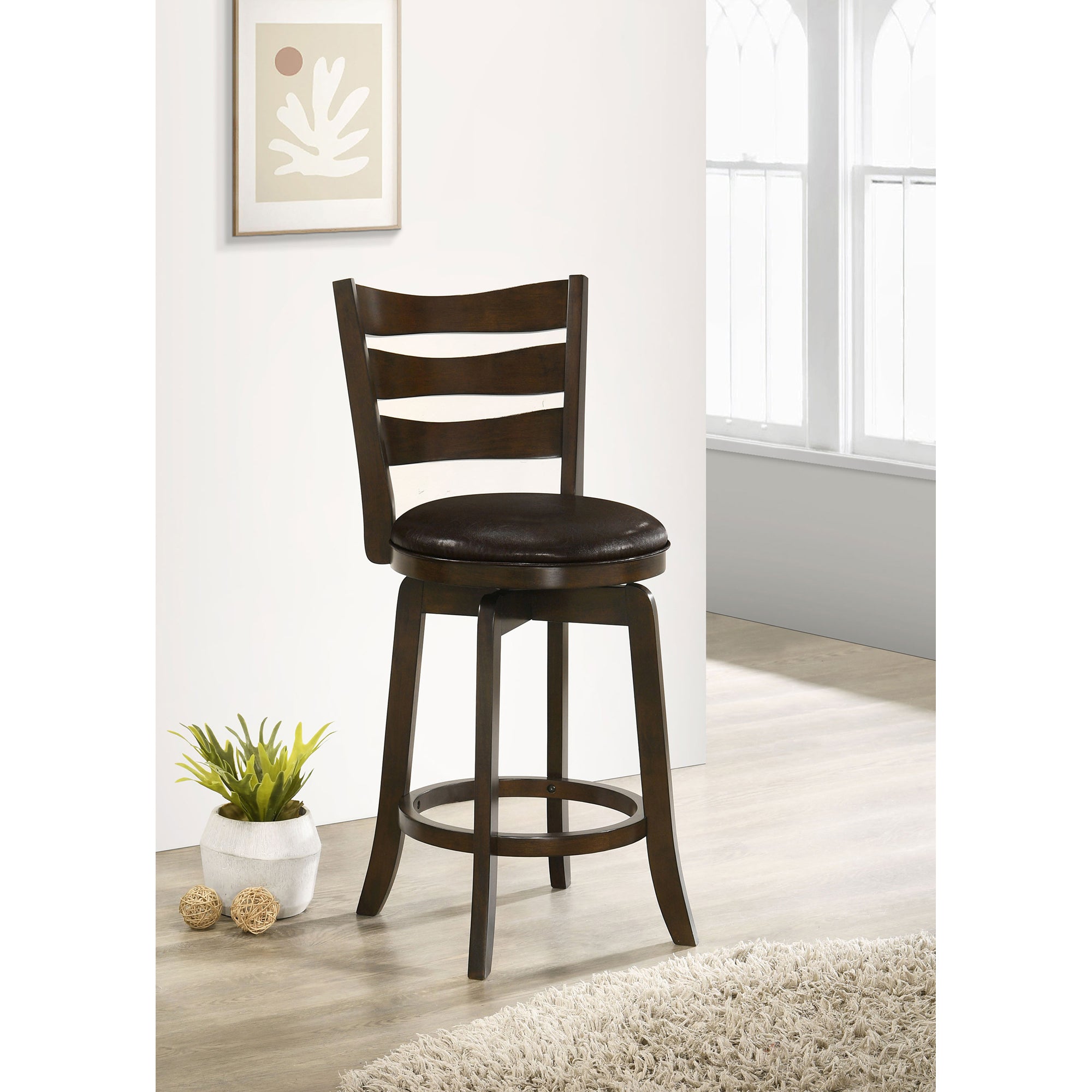 Fenster Dark Brown Wood Counter Height Swivel Bar Chair