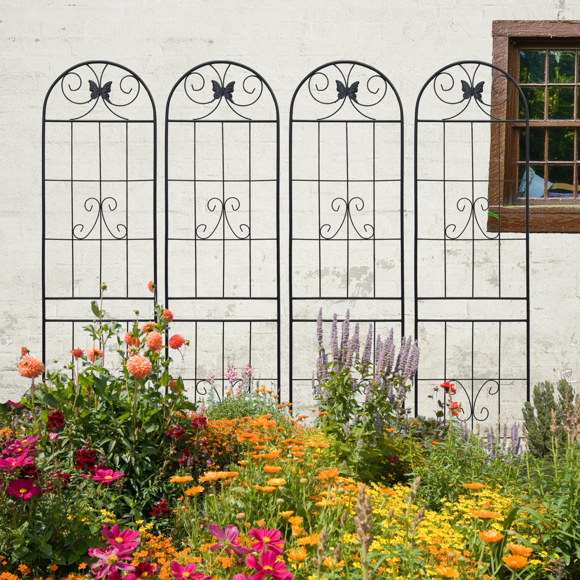 4 Pack Metal Garden Trellis 86.7' x 19.7' Rustproof Trellis for Climbing Plants Outdoor Flower Support Black
