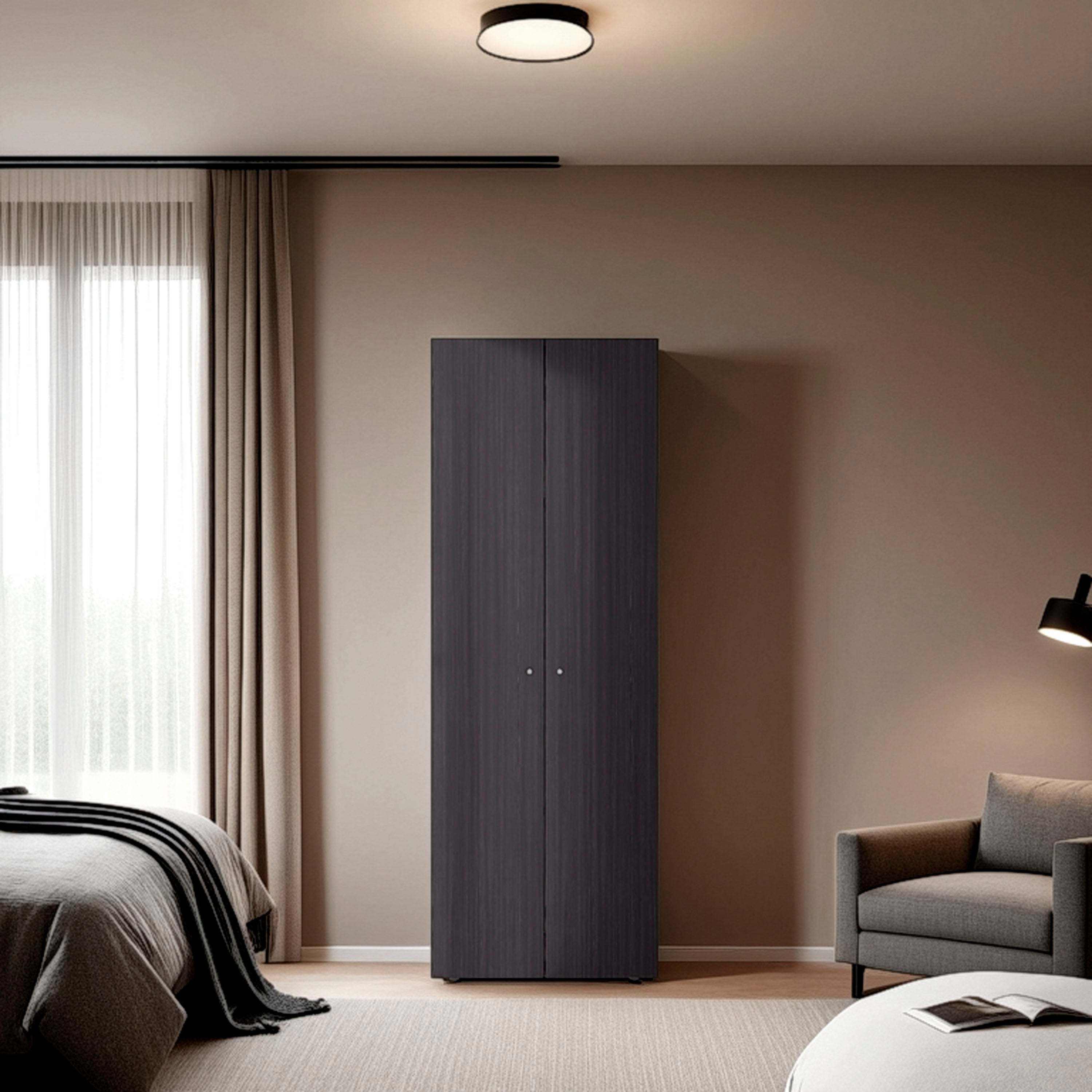 Wenge 2-Door Tall Wardrobe Cabinet with 4 Shelf and Vertical Storage