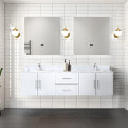 Glossy White Double Bath Vanity 72 in. W x 22 in. D, Carrara Marble Top, and Faucet Set