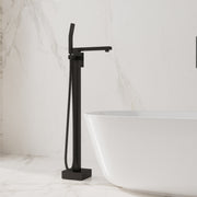 Matte Black Free Standing Tub Faucet Floor Mounted Tub Filler Faucet Brass Bathroom Tub Faucets with Hand Shower