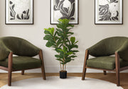 Artificial Plant, 41' Tall, Fiddle Tree, Indoor, Faux, Fake, Floor, Greenery, Potted, Real Touch, Decorative, Green Leaves, Black Pot