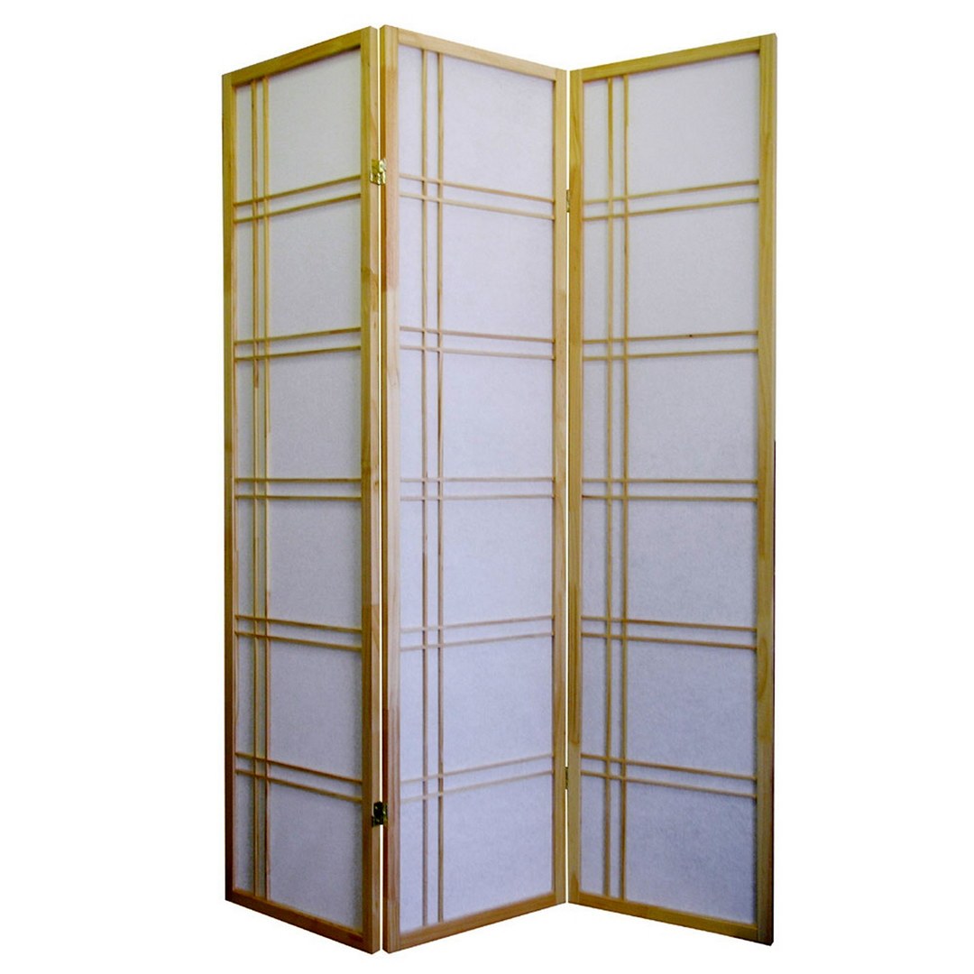70' Tall 3-Panel Screen / Room Divider 'Girard' with Natural Wood finish
