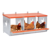 3-Bay Metal Nest Box-Wall Mount for Hens/Ducks, Easy Egg Collection & Assembly, Vented Galvanized Steel Coop Equipment Orange