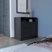 Dresser with Spacious 3-Drawer and Single-Door Storage Cabinet, Black