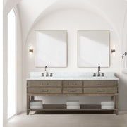 Grey Oak Double Bath Vanity 84 in. W x 22 in. D, Carrara Marble Top, and Faucet Set