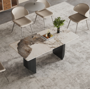 White & Brown Veined Marble Dining Table - Italian Luxury for Home Dining Room