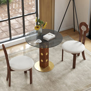 Modern Round Dining Table, 33.5' Tempered Glass Table with Wooden Leg & Gold Base, 2 - Person Kitchen Table for Small Space, 150lbs Weight Capacity(Only the Negotiation Table)