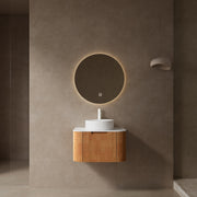 DINA 24' Bathroom Vanity with Sink, Wall-Mounted Floating Curved Edges Striped Bathroom Storage Cabinet with a Drawer, White Round Ceramic Basin without Faucet, Pre-assembled, Natural Woodgrain Color