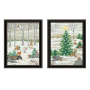 Trendy Decor 4U 2- Piece Vignette Woodland 'Critters for Christmas' Black Framed Wall Art for Living Room, Bedroom Wall Art Print for Home Decor by Lisa Kennedy