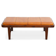 Maddox Mid-Century Modern Upholstered Bench Tan Leather Solid Wood 16.5'H x 47.2'W x 17.7'D for Living Room & Bedroom