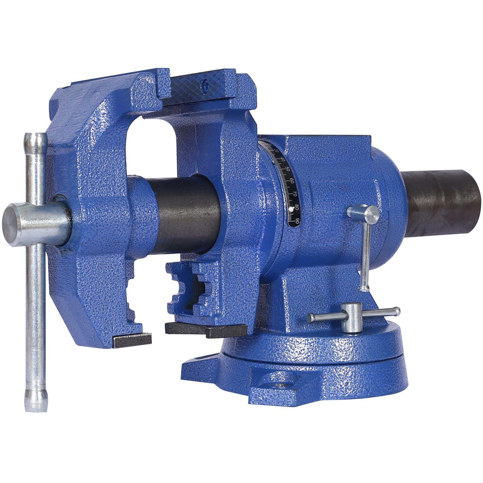 Heavy-Duty 5-Inch Multi-Jaw Rotating Bench Vise with 360-Degree Swivel Base and Head, Blue Metal