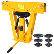 12 Ton Pipe Bender Manual Hydraulic, Piping Bending Exhaust Tube Fabric with 6 Dies, Adjustable Rollers 90-180 Degree Bending Steel Iron Metal Ratcheting for Pipe Tube Bender,yellow