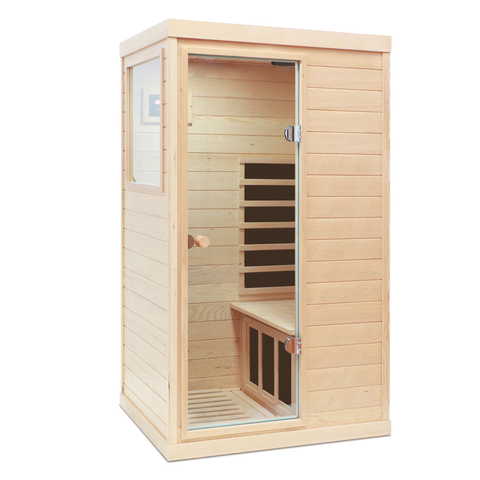 Hemlock Mini One Person Far Infrared Sauna with Left Door, Natural Hemlock Wood, 36.42 x 28.35 x 62.60 inches
