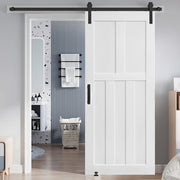 CRAZY ELF 32' x 84' Five Panel Real Primed Door Slab + 6.6FT Barn Door Sliding Hardware + Adjustable Floor Guider + Pull Handle, DIY Unfinished Paneled Door, Modern Interior Barn Door, Moisture-proof